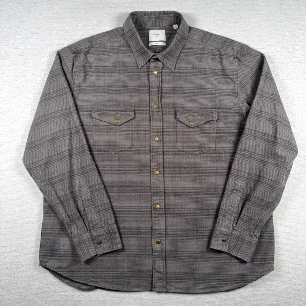Billy Reid Standard Fit Snap Up Shirt Mens XXL Grey Cotton Long Sleeve